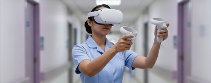 image of A nurse wearing virtual reality glasses - Generated with Gemini