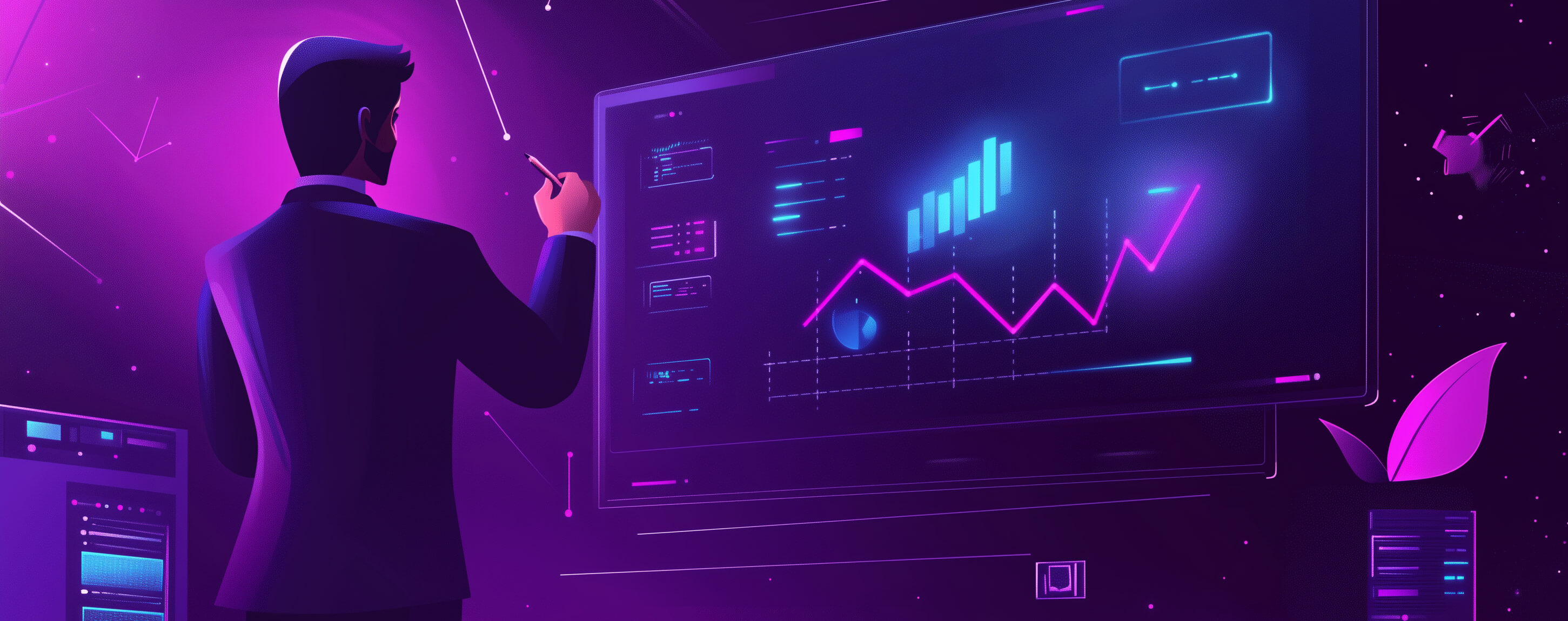 image of Businessman drawing a growth graph on a virtual screen - Generated with Midjourney