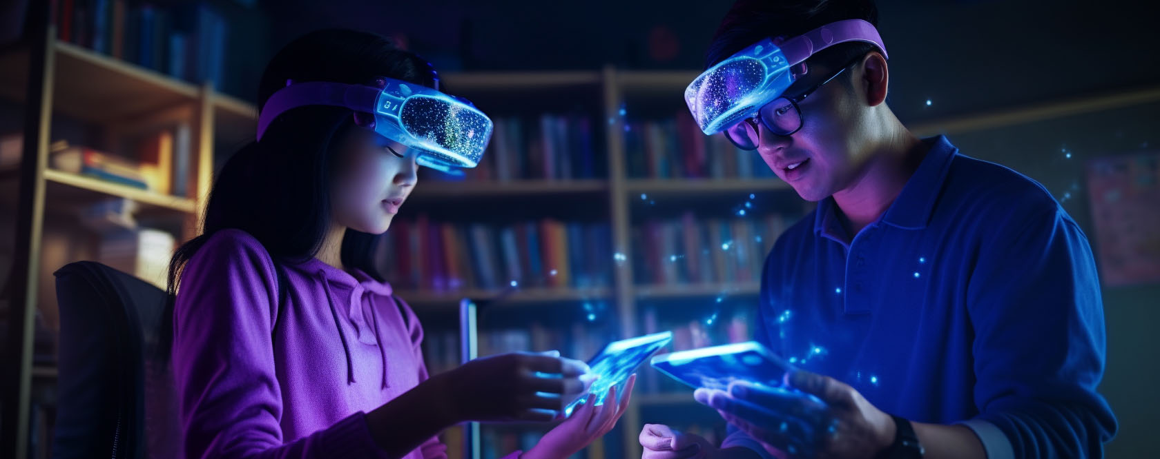 image of An asian teacher teaching her ADHD student while wearing virtual gear - Generated with Midjourney