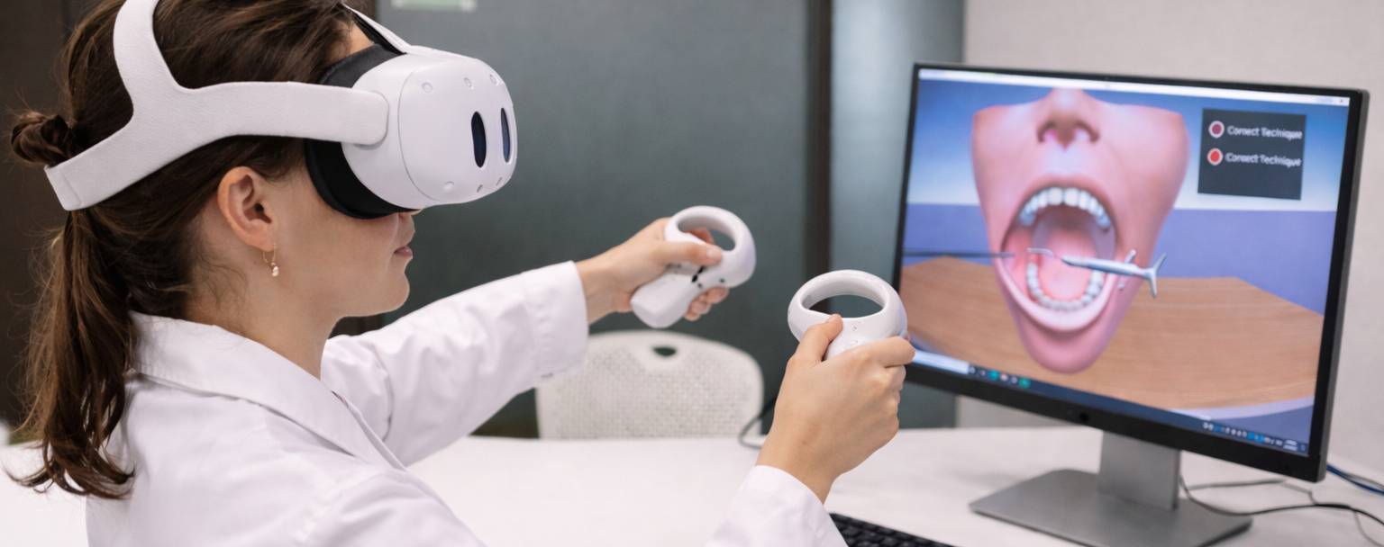 image of Dentistry student using virtual simulation to train - Generated with Gemini