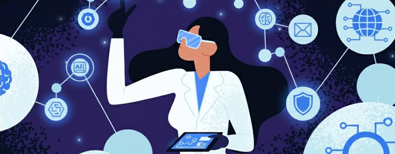 image of A person wearing VR headset, floating features - Generated with Midjourney