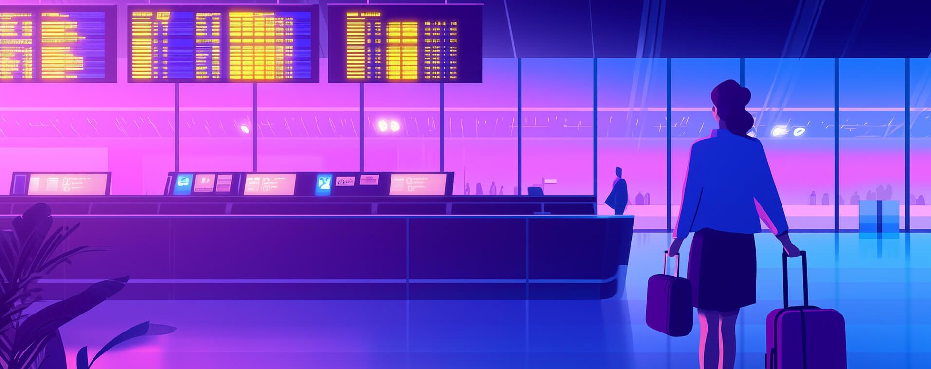 image of A businesswoman holding luggage and standing at airport terminal - Generated with Midjourney