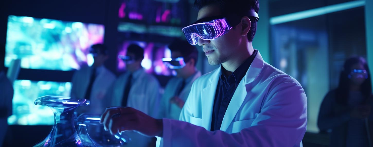 image of Group asian doctor, using a vr device, holographic medical screen - Generated with Midjourney