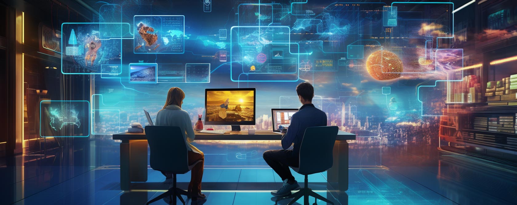 image of A close up of a hyper realistic woman using a vr gear with a futuristic city background - Generated with Midjourney