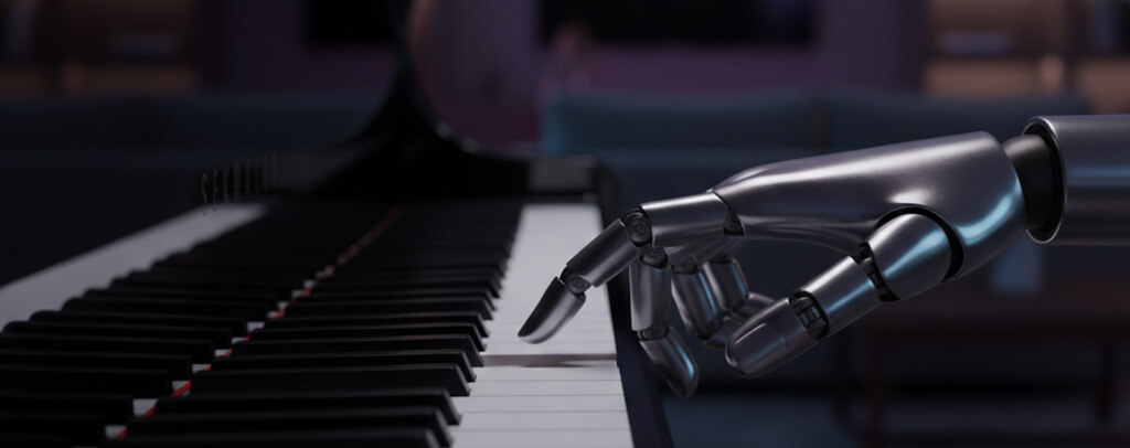 image of A zoomed-in view of piano tiles where a robot hand is playing on the piano - Generated with Gemini