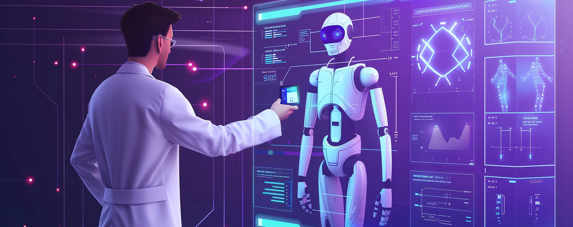 image of Image of a doctor interacting with holographic AI robot - Generated with Midjourney
